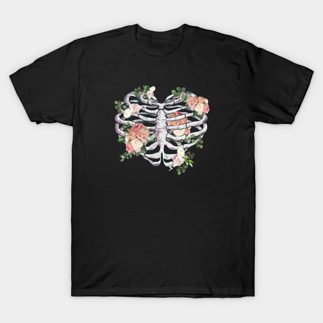 Rib Cage Floral 7 T-Shirt by Collagedream